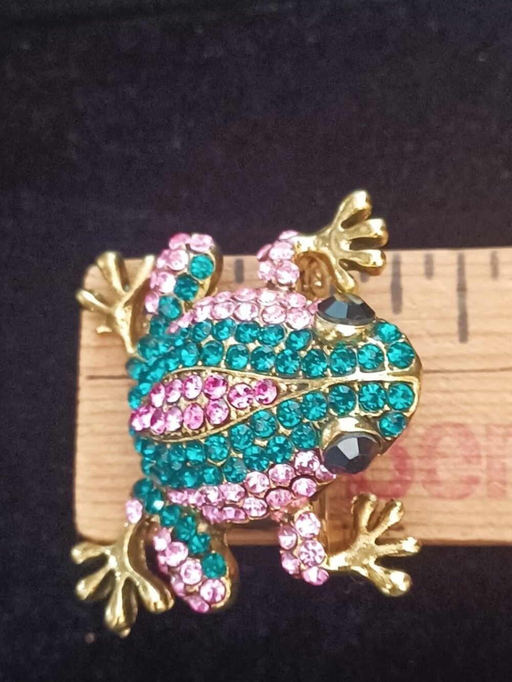 Pink & Blue Striped Rhinestone Frog Brooch/Pendant - Picture 3 of 4
